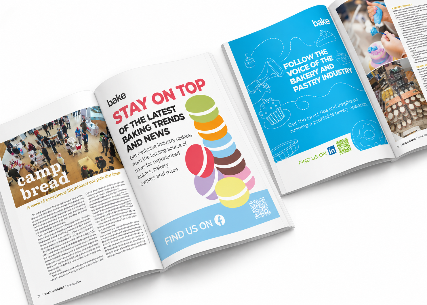 Full-page ads from bake magazine print ad design showcasing industry trends, news, and bakery insights for professionals.