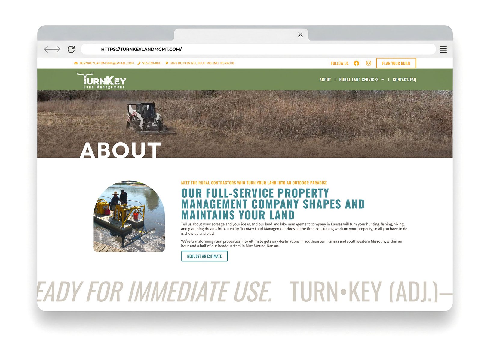 TurnKey Land Management offers comprehensive brand identity and website design for rural property management services.